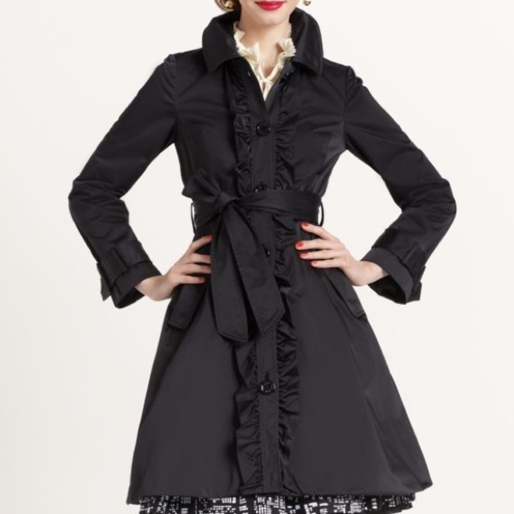 Kate Spade Black Ruffled Melissa Trench Coat